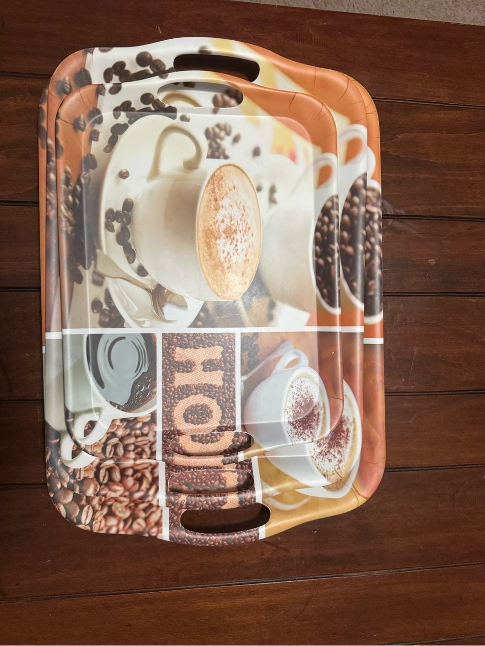 (3) Coffee Print Serving Tray - Brown/White